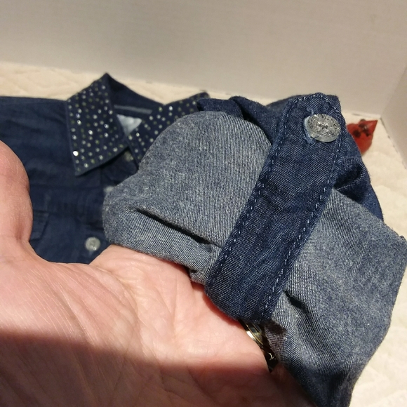 ⬇️Justice denim shirt with rhinestone collar - Picture 5 of 9